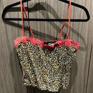 Cheetah corset top w red lace detail